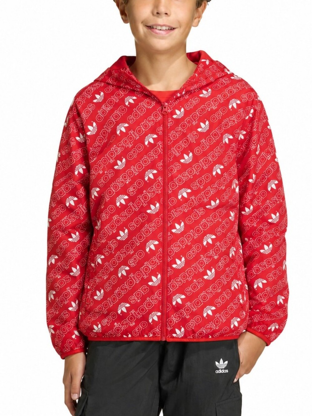 adidas Originals Red Trefoil Logo Print Zip Hoodie Youth 11-12 Years